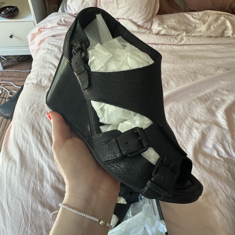 Alexander Wang Black Wedge Gladiator Sandals size 37 Like new